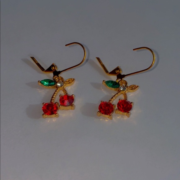 Lever Back 18k Gold Plated Cherry Earrings - Picture 2 of 2